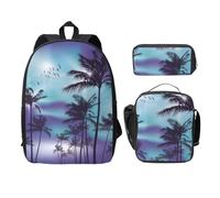 FEYUNYAN Schulrucksack für Mädchen und Jungen, Palmen Druck Schulranzen 3er Set, 15 Zoll Laptop Rucksack, Isolierte Lunchtasche, Federmäppchen, Mittelschultasche für Teen Jugendliche Studenten, Palmen