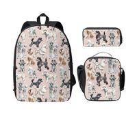 FEYUNYAN Schulrucksack für Mädchen und Jungen, Pudel Hunde Druck Schultasche 3er Set, 15 Zoll Laptop Rucksack, Isolierte Lunchtasche, Federmäppchen, Mittelschultasche für Teen Jugend Studenten