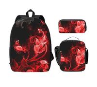 FEYUNYAN Schulrucksack für Mädchen und Jungen, Rot Schwarz Weiß Abstrakter Druck Schulranzen Set 3 Stück 15 Zoll Laptop Rucksack Isolierte Lunchtasche Federmäppchen Mittelschultasche für Teen Jugend