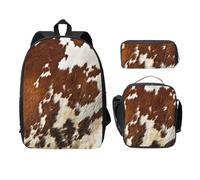 FEYUNYAN Schulrucksack für Mädchen und Jungen, Rot und Weiß Rindsleder Druck Schulranzen 3er Set 15 Zoll Laptop Rucksack Isolierte Lunchtasche Federmäppchen Mittelschultasche für Teenager Jugendliche