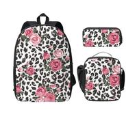 FEYUNYAN Schulrucksack für Mädchen und Jungen, Rote Rose Druck Schulranzen 3er Set, 15 Zoll Laptop Rucksack, Isolierte Lunchtasche, Federmäppchen, Mittelschultasche für Teen Jugend Studenten, rote