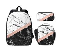 FEYUNYAN Schulrucksack für Mädchen und Jungen, Schwarz Weiß Marmor Druck Schulranzen Set 3 Stück 15 Zoll Laptop Rucksack Isolierte Lunchtasche Federmäppchen Mittelschultasche für Teen Jugend Studenten