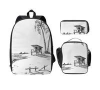 FEYUNYAN Schulrucksack für Mädchen und Jungen, Sommer Strand Palmen Druck Schultasche 3er Set 15 Zoll Laptop Rucksack Isolierte Lunchtasche Federmäppchen Mittelschultasche für Teen Jugend Studenten