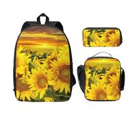 FEYUNYAN Schulrucksack für Mädchen und Jungen, Sonnenblumendruck Schultasche 3er Set, 15 Zoll Laptop Rucksack, Isolierte Lunchtasche Federmäppchen Mittelschultasche für Teen Jugend Studenten