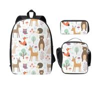 FEYUNYAN Schulrucksack für Mädchen und Jungen, Tiere Druck Schultasche 3er Set, 15 Zoll Laptop Rucksack, Isolierte Lunchtasche Federmäppchen Mittelschultasche für Teen Jugend Studenten, Tiere, 17.3