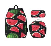 FEYUNYAN Schulrucksack für Mädchen und Jungen, Wassermelonen-Druck Schulranzen 3er Set, 15 Zoll Laptop Rucksack, Isolierte Lunchtasche, Federmäppchen, Mittelschultasche für Teen Jugendliche Studenten