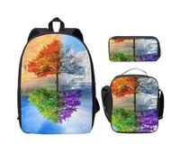 FEYUNYAN Schulrucksack für Mädchen und Jungen, Zwei Jahreszeiten Bäume Druck Schultasche 3er Set 15 Zoll Laptop Rucksack Isolierte Lunchtasche Federmäppchen Mittelschultasche für Teen Jugend Studenten