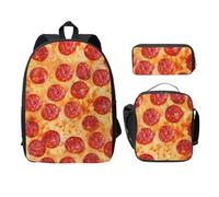 FEYUNYAN Schulrucksack Mädchen Jungen, 3D Pizza Pepperoni Druck Schulranzen 3er Set 15 Zoll Laptop Rucksack Isolierte Lunchtasche Federmäppchen Mittelschultasche für Teen Jugend Studenten, 3D Pizza