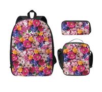 FEYUNYAN Schulrucksack Mädchen Jungen, Blumen Goldene Rosen Druck Schulranzen 3er Set 15 Zoll Laptop Rucksack Isolierte Lunchtasche Federmäppchen Mittelschultasche für Teen Jugend Studenten, Blumen