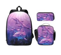 FEYUNYAN Schulrucksack Mädchen Jungen, Delfine Kunstdruck Schultasche 3er Set, 15 Zoll Laptop Rucksack, Isolierte Lunchtasche Federmäppchen Mittelschultasche für Teen Jugend Studenten, Delfine Art