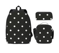 FEYUNYAN Schulrucksack Mädchen Jungen, Dot Black & White Print Schulranzen 3er Set, 15 Zoll Laptop Rucksack, Isolierte Lunchtasche Federmäppchen Mittelschultasche für Teen Jugend Studenten, Punkt