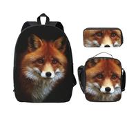 FEYUNYAN Schulrucksack Mädchen Jungen, Fuchs Druck Schultasche 3er Set, 15 Zoll Laptop Rucksack, Isolierte Lunchtasche Federmäppchen Mittelschultasche für Teen Jugend Studenten, fuchs, 17.3 Inch
