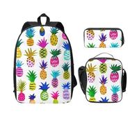 FEYUNYAN Schulrucksack Mädchen Jungen, Regenbogen Ananas Druck Schultasche 3er Set 15 Zoll Laptop Rucksack Isolierte Lunchtasche Federmäppchen Mittelschultasche für Teen Jugend Studenten, Rainbow