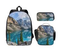 FEYUNYAN Schulrucksack Mädchen Jungen Rocky Mountains Druck Schultasche 3er Set 15 Zoll Laptop Rucksack Isolierte Lunchtasche Federmäppchen Mittelschultasche für Teen Jugend Studenten, Rocky Mountains
