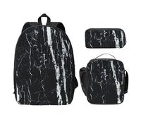 FEYUNYAN Schulrucksack Mädchen Jungen, Schwarz und Weiß Marmor Druck Schultasche 3er Set 15 Zoll Laptop Rucksack Isolierte Lunchtasche Federmäppchen Mittelschultasche für Teen Jugend Studenten