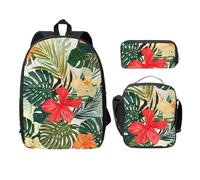 FEYUNYAN Schulrucksack Mädchen Jungen, Sommer Hawaii-Druck Schultasche 3er Set, 15 Zoll Laptop Rucksack, Isolierte Lunchtasche Federmäppchen Mittelschultasche für Teen Jugend Studenten, Sommer Hawaii