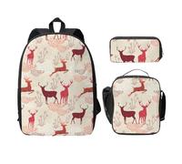 FEYUNYAN Schulrucksack Mädchen Jungen, Weihnachten Elch Druck Schultasche 3er Set, 15 Zoll Laptop Rucksack, Isolierte Lunchtasche Federmäppchen Mittelschultasche für Teen Jugend Studenten