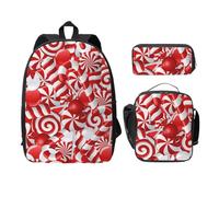 FEYUNYAN Schulrucksack Mädchen Jungen Zuckerstangen Druck Schultasche 3er Set 15 Zoll Laptop Rucksack Isolierte Lunchtasche Federmäppchen Mittelschule für Teen Jugend Studenten, Zuckerstangen, 17.3