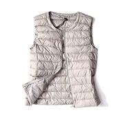FFFZW Daunenweste Für Damen,Warmer Daunenmantel/Runder Kragen/Leichte Gesteppte Weste/Short Slim Zip/Gilet Für Damen Mädchen Winter Outdoor Klettern Reisen,Silber,2XL