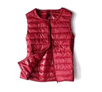FFFZW Daunenweste Für Damen,Warmer Daunenmantel/Runder Kragen/Leichte Gesteppte Weste/Short Slim Zip/Gilet Für Damen Mädchen Winter Outdoor Klettern Reisen,Rot,3XL