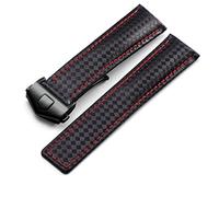 FFHAO 20 x 22 mm für TAG heuer Uhrenarmband, Kohlefaser-Textur, Rindsleder, Unterseite, schwarz-rot, Herrenarmband mit Faltschnalle, 22 mm, Achat