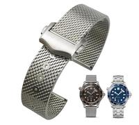 FFHAO 20mm 316L Edelstahl Geflochtenes Uhrenarmband Mesh Band Faltschließe Band für Omega Seamaster 007 003, 20 mm, Achat