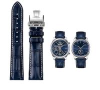 FFHAO Masters Collection L3 L4 L2.628/L2.673 Uhrenarmband aus Rindsleder mit Schmetterlingsschnalle 19 20 21 mm, Blau, Silber, zusammenklappbar, 19mm, Riemen