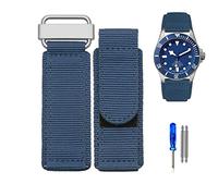 FFHAO Nylon-Uhrenarmband für Seiko Tudor Rolex BR, Klettverschluss, Sportarmband, Stahlschnalle, Nato-Armband, 22 mm, 24 mm, Schwarz / Blau, 24 mm, Achat