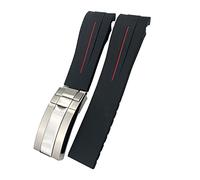 FFHDJL 21mm 22mm Schwarz Rot Blau Gummi Armband Für Rolex DEEPSEA Sea-Dweller Submariner 41mm Tauchen Wasserdichte Silikon armband(Black Red,21mm Submariner)