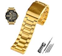 FFHDJL Edelstahl-Armband 22 mm 24 mm 26 mm 28 mm Herren-Armband aus massivem Metall für Diesel DZ7333 DZ4344 Uhrenarmband(Golden,28mm)