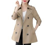 Ffnkrnfi Kurzmantel Windjacke Für Damen - Frühlings-Trenchcoat, Kurzer, Einfarbiger Mantel, Zweireihige Oberbekleidung