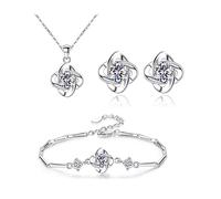 FFWTPY 3 Stück Knoten Schmuckset Kristall Anhänger Halskette Armband Ohrringe Damen Silber Schmuck Juwelenkollektion