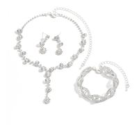 FFWTPY 3 Stück Schmuckset Tropfen Kristall Halskette Ohrringe Armband Strass Glitzer Damenschmuck Hochzeit Brautschmuck Abendschmuck Elegant