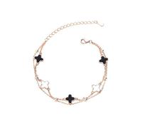 FFWTPY Armband Damen Vierblättriges Kleeblatt S925 Sterling Silber Rosegold Armkette Verstellbar Kleeblatt armbänder Malachit Armbändchen Valentinstag Muttertag Weihnachten Geschenk für Frauen