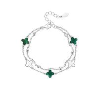 FFWTPY Armband Damen Vierblättriges Kleeblatt S925 Sterling Silber Rosegold Armkette Verstellbar Kleeblatt armbänder Malachit Armbändchen Valentinstag Muttertag Weihnachten Geschenk für Frauen