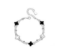 FFWTPY Armband Damen Vierblättriges Kleeblatt S925 Sterling Silber Rosegold Armkette Verstellbar Kleeblatt armbänder Malachit Armbändchen Valentinstag Muttertag Weihnachten Geschenk für Frauen