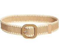 FFWTPY Gürtel Damen Elastischer Strohgürtel Geflochtener Breiter Sommer Strand Mode Boho Taillengürtel mit Schnalle Verstellbarer für Kleider Hemden Jeans (Beige)