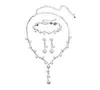 FFWTPY Schmucksets Damen Kristall Braut Strass Halskette Ohrringe Armband Set mit Perlen und Zirkonia Schmuck Zubehör für den Täglichen Gebrauch Party Hochzeit