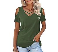 FFWTPY Tank Top Damen Cold Shoulder Kreuzgurt Vausschnitt Tops Sommer Ärmellos Elegant Basic Tops Casual Trägertop Oberteile Spaghettiträger Shirt Sport Achselshirts Trägershirt