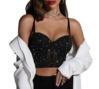 FFWTPY Tank Top Damen Spaghettiträger Bustier Glitzer Neckholder Top Ärmellos Trägertop Basic Tops Sommer Elegant Shirt Oberteile Weste Trägershirt Sport Achselshirts