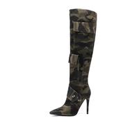 FgdeupY 10CM Camouflage Tuch Pointed Toe Slip-On Stiletto High Heels Modische Sexy Große Größe Lange Stiefel für Frauen,Grün,39 EU
