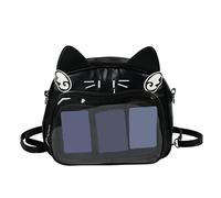 FGDTREE Itabag Itabag Umhängetasche mit verstellbarem Riemen, durchsichtiges Front-Pin-Display, Itabag-Rucksack für Damen und Teenager, Mädchen, Katzen, Pure Black