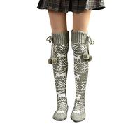 FGFD&OU Damen Strümpfe Strick Overknee Socken Dicke Warme Überknie Kniestrümpfe Trachtenstrümpfe Grobstrick Wintersocken Thermosocken Lange Weihnachtssocken Kuschelsocken für Frauen (Xmas-Grau)