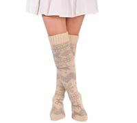 FGFD&OU Kniestrümpfe Damen Strick Strümpfe Overknee Socken Dicke Warme Überknie Trachtenstrümpfe Grobstrick Wintersocken Thermosocken Lange Weihnachtssocken für Frauen (Xmas-Khaki)