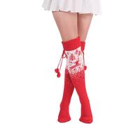 FGFD&OU Kniestrümpfe Damen Strick Strümpfe Overknee Socken Dicke Warme Überknie Trachtenstrümpfe Grobstrick Wintersocken Thermosocken Lange Weihnachtssocken (Xmas-Rot)