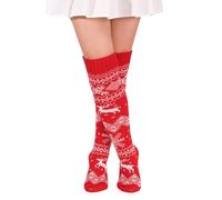 FGFD&OU Kniestrümpfe Damen Strick Strümpfe Overknee Socken Dicke Warme Überknie Trachtenstrümpfe Grobstrick Wintersocken Thermosocken Lange Weihnachtssocken für Frauen (Xmas-Rot)