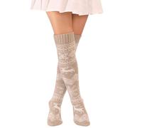 FGFD&OU Kniestrümpfe Damen Strick Strümpfe Overknee Socken Dicke Warme Überknie Trachtenstrümpfe Grobstrick Wintersocken Thermosocken Lange Weihnachtssocken für Frauen (Xmas-Grau)