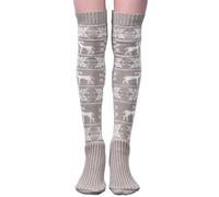 FGFD&OU Kniestrümpfe Damen Strick Strümpfe Overknee Socken Thermosocken Weihnachtssocken für Frauen (Xmas-Grau)