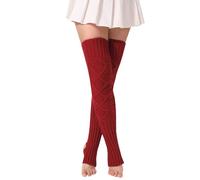 FGFD&OU Stulpen für Damen Warm Dicke Überknie Kniestrümpfe Strümpfe Overknees Stricken Thermosocken Lange Beinstulpen Gestrickte Wintersocken Legwarmers für Frauen (Weinrot)