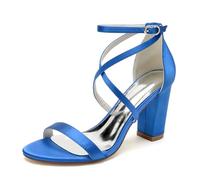 FGRID Blau,37, Damen Blockabsatz-Hochzeitsschuhe für die Braut, offene Zehenpartie Satin-Pumps mit gekreuzten Riemen, klobige Absätze Abschlussball-Abendparty-Brautjungfern-Sandalen